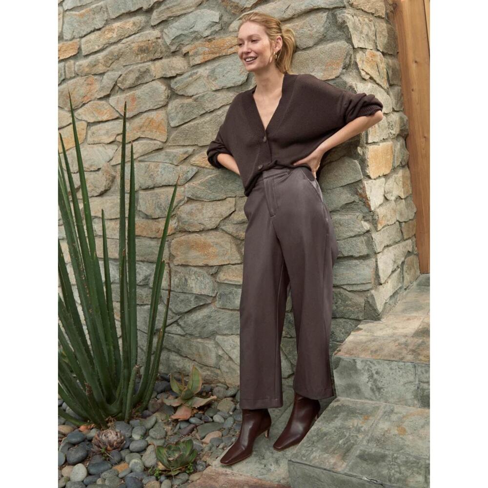 Splendid Chocolate Brown Vegan Leather Wide Leg Pants Size 0